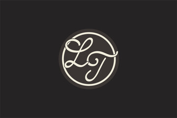 Initial letter LT monogram logo with simple and creative cirle line design ideas - obrazy, fototapety, plakaty
