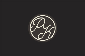 Initial letter PK monogram logo with simple and creative cirle line design ideas
