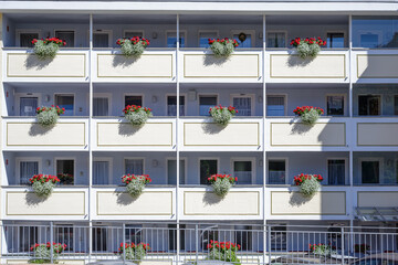 Facade of a dormitory with uniform balconys