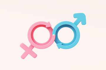 Female male symbol sex gender infinity concept. husband and wife boy girl pink and blue. lover married couple sexual intercourse or family relationship. clipping path. 3D Illustration.