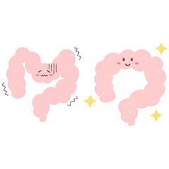 手描きのねじれ腸と元気な腸のキャラクターセット