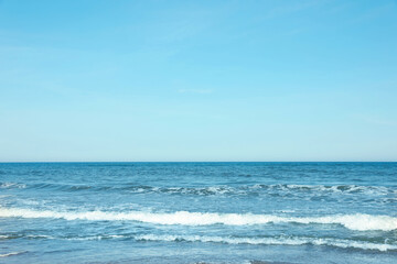 Picturesque view of beautiful sea and blue sky on sunny day