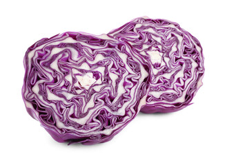 Obraz premium Halves of fresh ripe red cabbage on white background