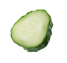Slice of fresh cucumber on white background