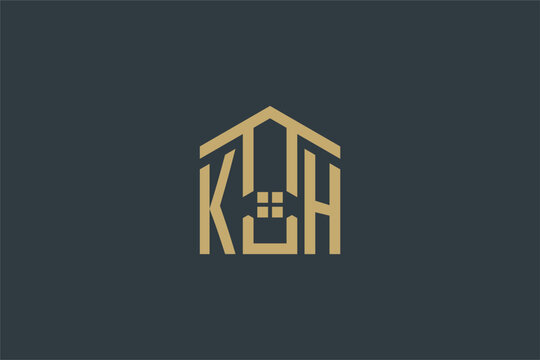Initial KH logo with abstract house icon design, simple and elegant real estate logo design