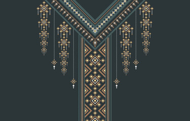 Oriental ethnic geometric traditional pattern Designed for vintage and abstract neckline, fashion women,background, wallpaper, clothing and wrapping.