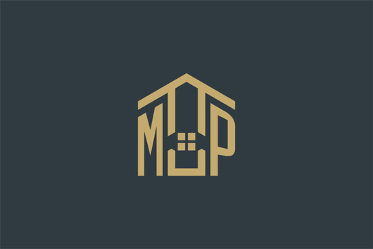 Initial MP logo with abstract house icon design, simple and elegant real estate logo design