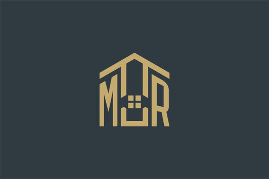 Initial MR logo with abstract house icon design, simple and elegant real estate logo design
