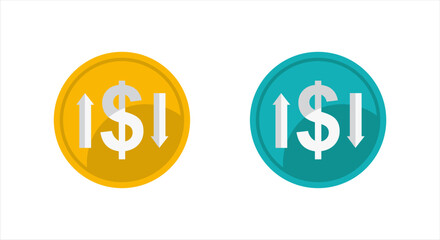 Cost reduction and increase icon. Dollar declining symbol