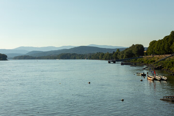 Danube river bank on a hot sunny day.Summer season.