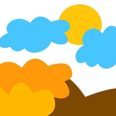 2D design son and mountains with clouds flat design