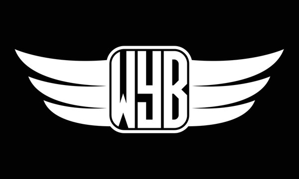 WYB three-letter Wing logo design. flying Vector template