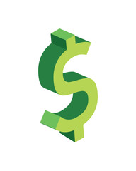 flat isometric dollar symbol
