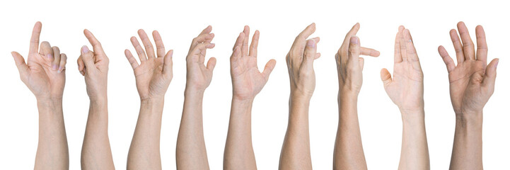 Group of Male hands gestures isolated on white background included clipping path.
