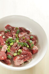 Korean cooking, marinated beef and spring onion for prepared ingredient