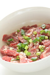 Korean cooking, marinated beef and spring onion for prepared ingredient