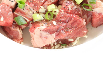Korean cooking, marinated beef and spring onion for prepared ingredient