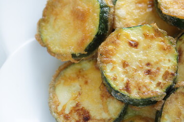 Korean food, deep fried cucumber on white dish