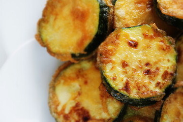 Korean food, deep fried cucumber on white dish