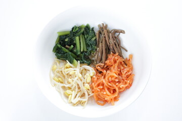 Korean food, assorted marinated vegetable in white bowl