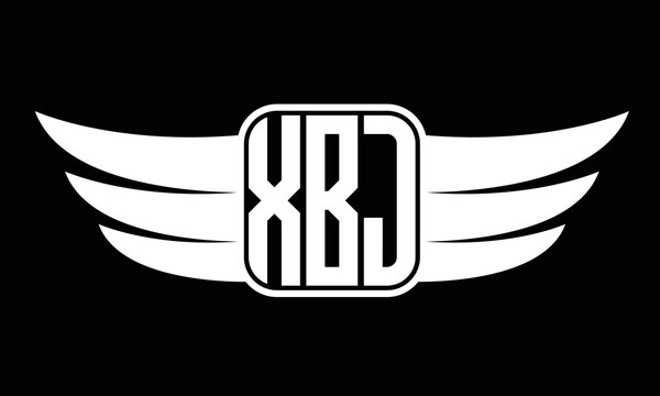 XBJ three-letter Wing logo design. flying Vector template