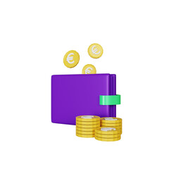 3d rendering euro coins wallet illustratioin