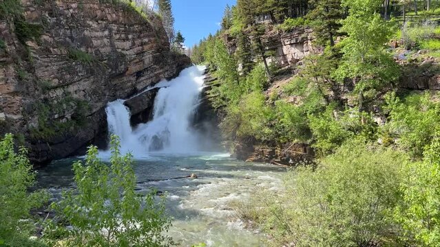 Cameron Falls Waterton National Park, Alberta, Canada. Small waterfall in Waterton Town. 