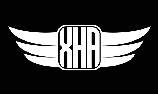 XHA three-letter Wing logo design. flying Vector template