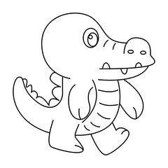 crocodile outline cartoon design on transparent background