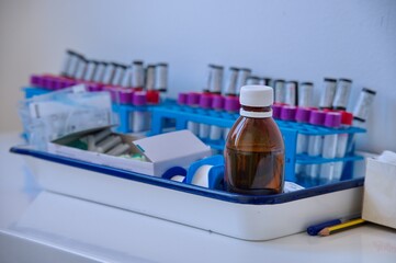 Medical laboratory with samples in test tubes