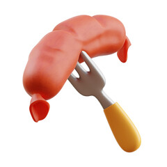3d illustration of sausage with fork