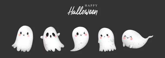 Fotobehang Happy Halloween with cute ghost. Vector illustration © ChonnieArtwork 