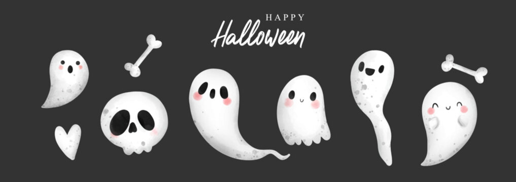 Happy Halloween With Cute Ghost. Vector Illustration