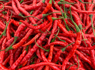 Top view of red chili pepper on supermarket