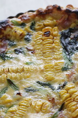 Homemade sweet corn and spinach quiche for summer food image