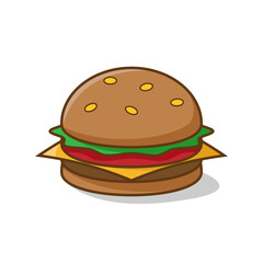 Cartoon Burger With Lettuce, Tomato, meat And Cheese.vector illustration