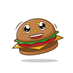 Cartoon Burger With Lettuce, Tomato, meat And Cheese.vector illustration