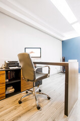 modern designer desk for office, business and creative spaces, Wooden desk in black color with storage drawers.