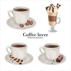 Obraz premium coffee lover, coffee mug watercolor vector illustration