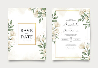 Elegant wedding invitation with gold and floral frame