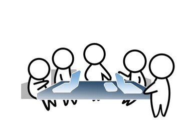 打ち合わせをするピクトグラム風ビジネスパーソン