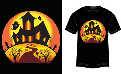 T-shirt Design Halloween Vector Colorful Illustration in Black Background