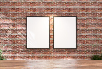 Empty room photo frame with black tile wall, interior background image.