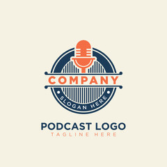 Modern vintage microphone logo design for podcast business company symbol