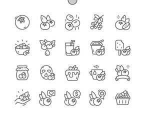 Blueberry. Sweet berries. Yogurt, smoothie, face mask with blueberry. Healthy nutrition. Food shop, supermarket. Pixel Perfect Vector Thin Line Icons. Simple Minimal Pictogram