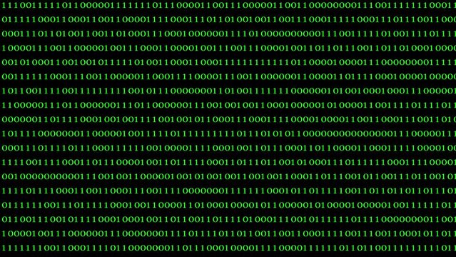 Looping animation of a close-up screen with green binary code data.