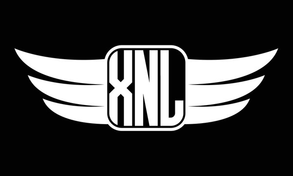 XNL three letter Wing logo design. flying Vector template