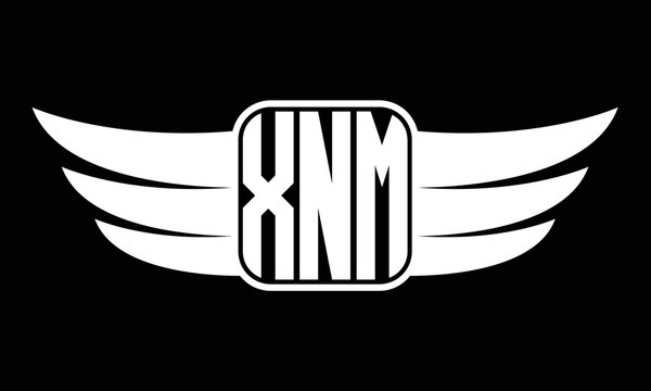 XNM three letter Wing logo design. flying Vector template