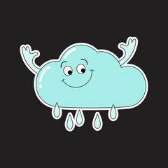 Funny smiling cloud sticker in retro comic book style. Cartoon vector character.