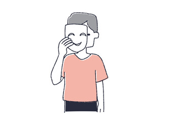 仮面をかぶっている男性　精神衛生面に不安を抱える人々